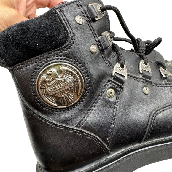 Harley Davidson 94011 Black chunky Grunge Metal Logo Motorcycle Boots Men’s sz 7 - Picture 10 of 11